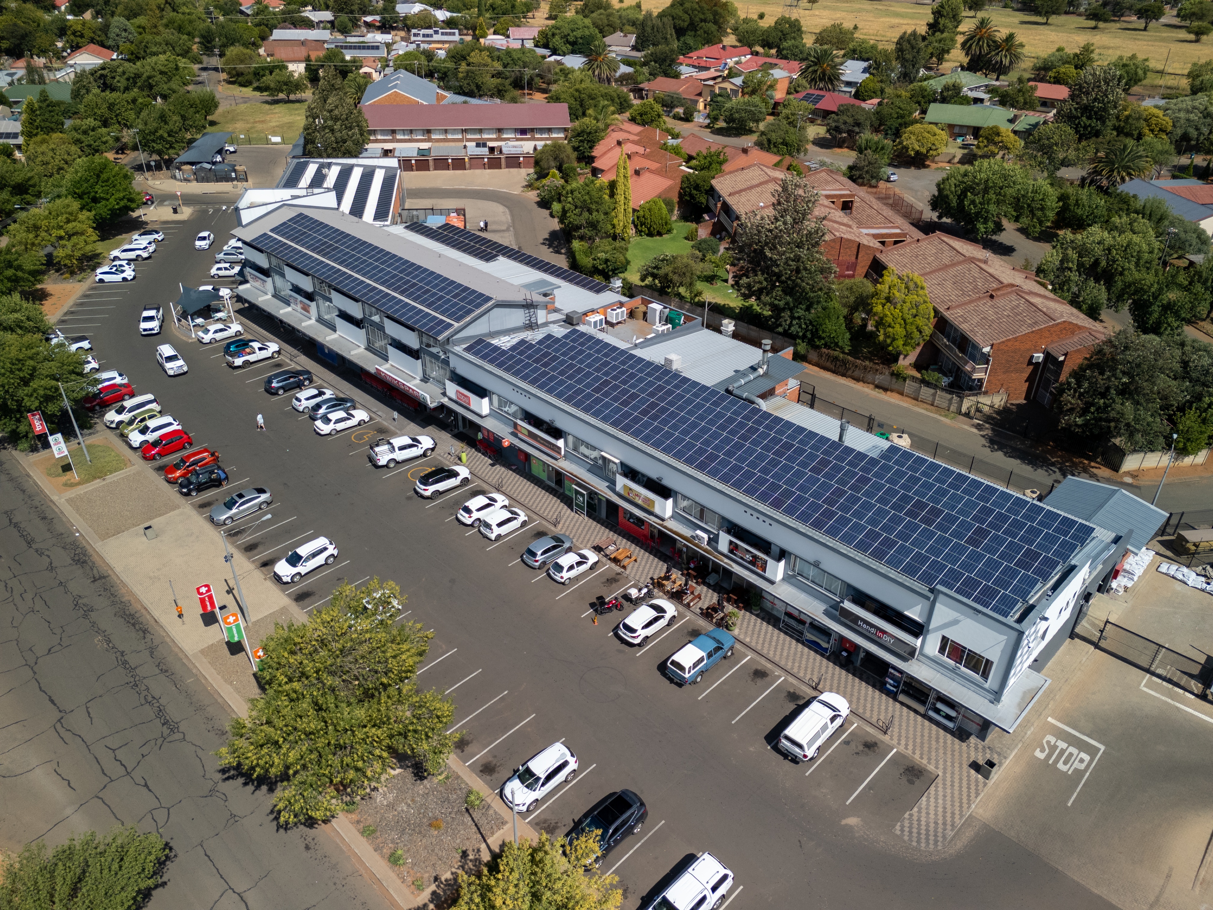 Aerial view of Gardenia Square at sunset